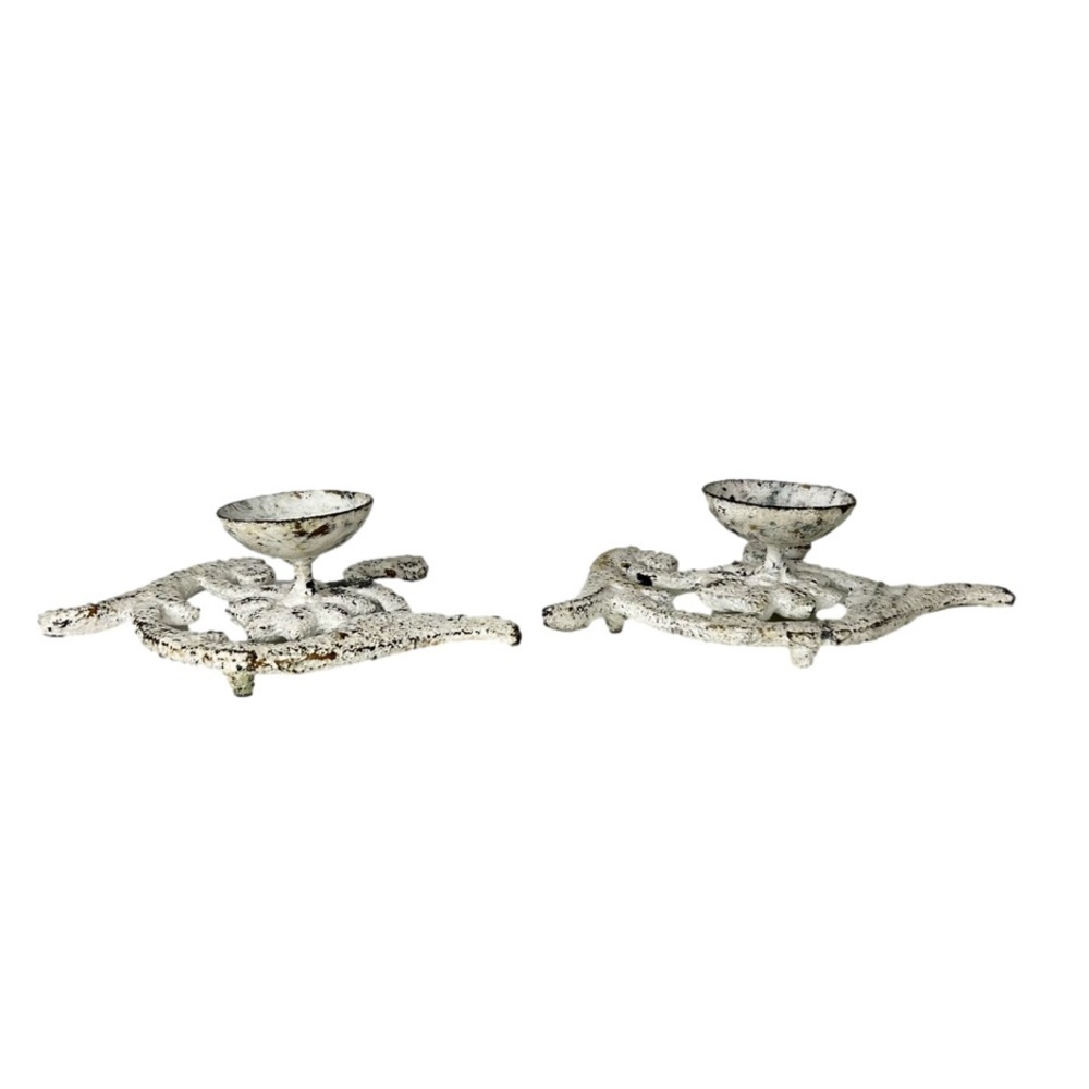Vintage Pair Cast Iron Candle Holders